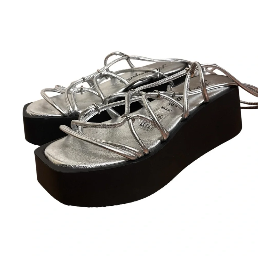 Free People Georgie Sandal Silver Lace-Up Platform Sandals Chunky Flatform 37